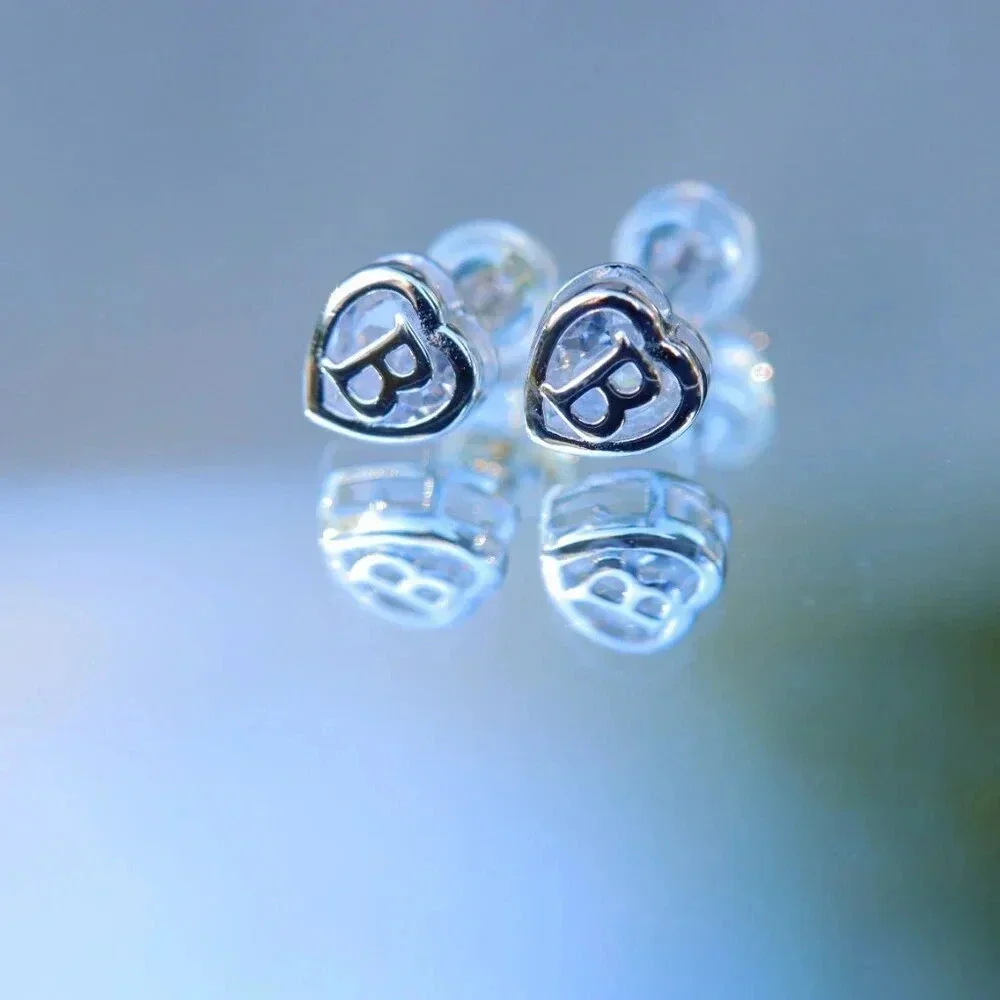 925 SILVERšHEART INITIAL STUD EARRINGS WOMEN TEEN GIRLS MOM DAUGHTER, ELDM153S - Picture 4 of 7